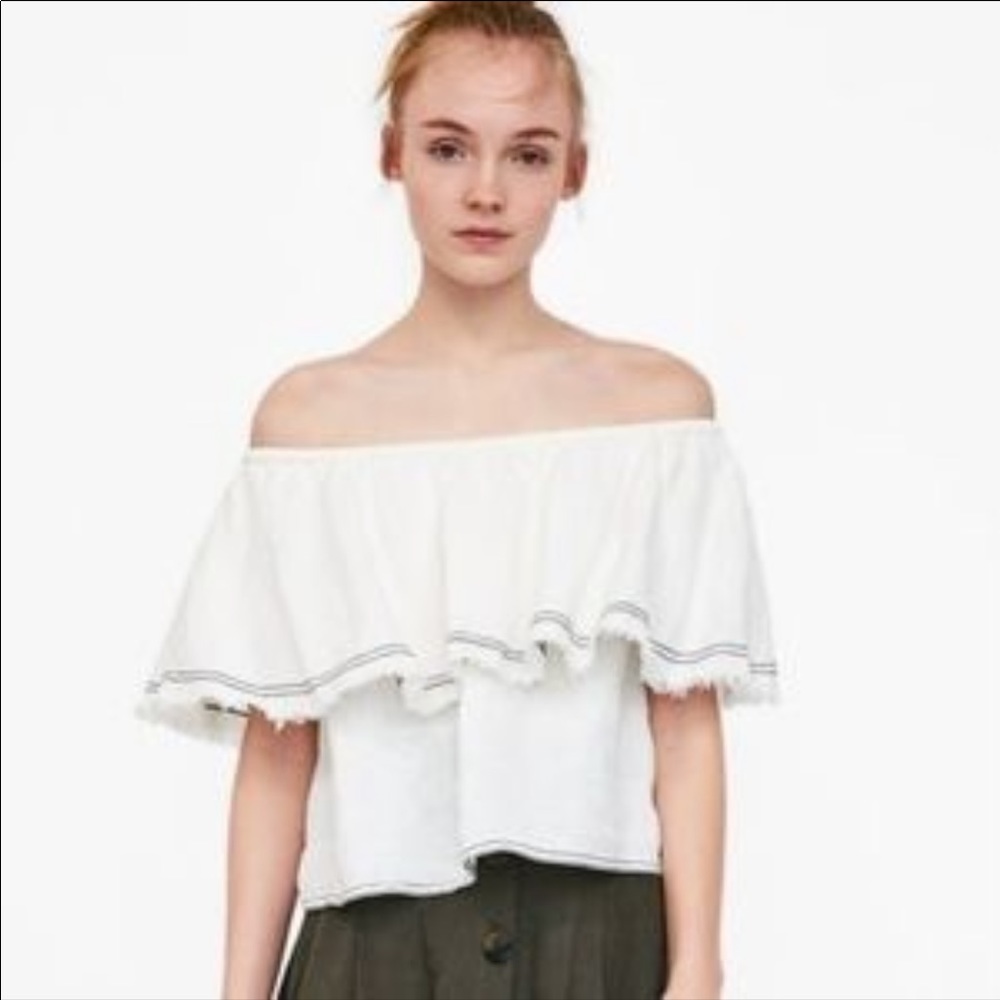 ZARA Linen Off The Shoulder Flowy Top